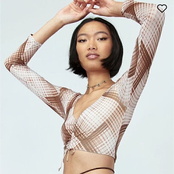 Princess Polly Top Womens Size 6 Lucille Crop Chiffon Y2K check Ruched 90s 00s - Picture 1 of 14